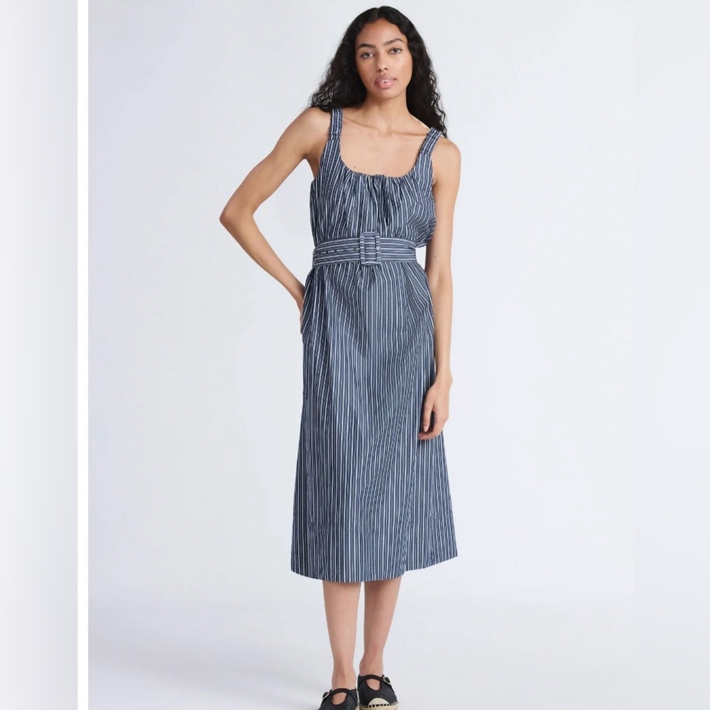 Chic Navy and White Striped Maxi Dress w/Side Pockets